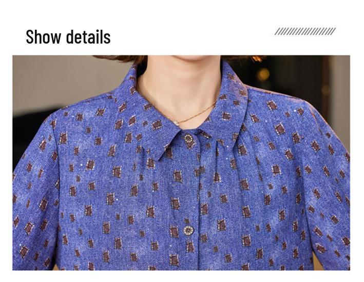 Floral Print Seven-Sleeve Loose Shirt for Stylish Middle-Aged Women