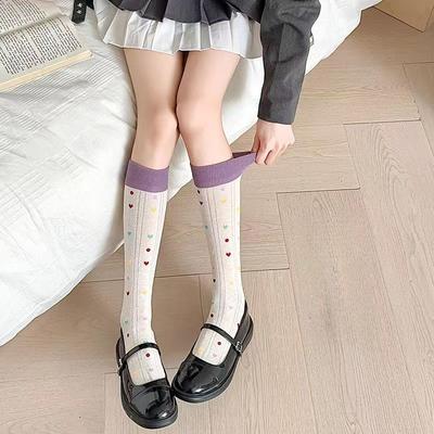 Calcetines de Pantorrilla de Lunares con Corazón de Amor de Colores para Niñas | Calcetines de Malla Hueca Finos de Verano Hasta la Rodilla Caídos - Diseño Adelgazante y que Alarga las Piernas