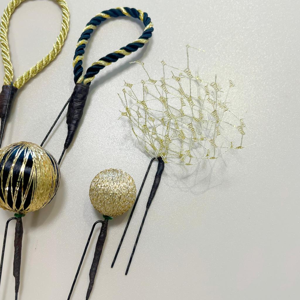 Black and Gold Hair Ceremony Hair Tamakanzashi Hairpin with Mizuhiki and Gold Braided Graduation Japanese Wedding Ornament, Coming-of-Age Accessory,