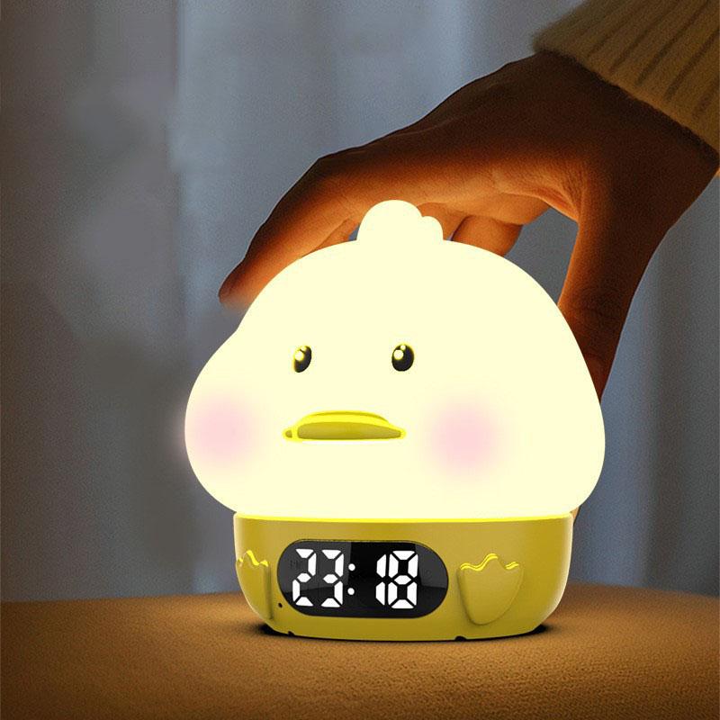 New Animal Party Digital Clock with Night Light: Shy Bunny & Doodle Duck Smart Soft-Light Mini Alarm Clock with Digital Temperature Display