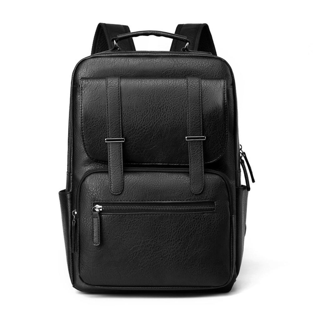 High Quality PU Leather Men's Backpack Solid Color Waterproof Computer Laptop Bag Durable Casual Travel Bag