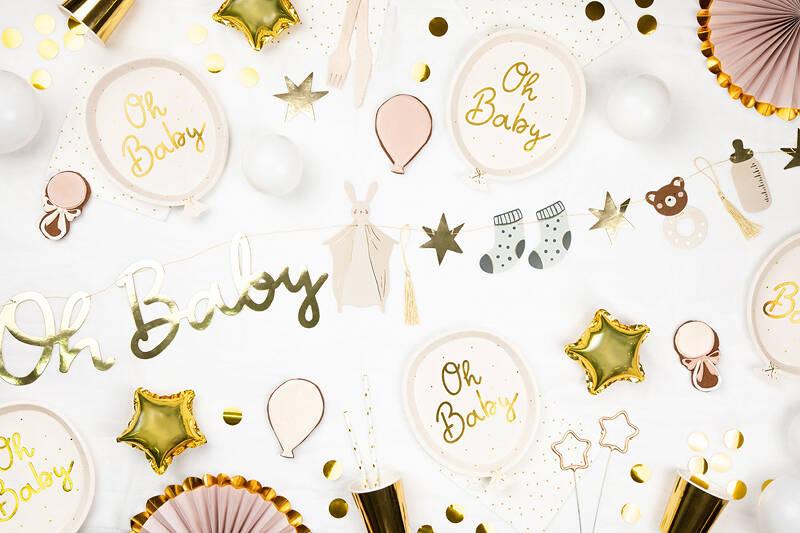 Talerzyki Baby Shower, Oh Baby, Beżowe, 17,5X22Cm ,6 Szt.