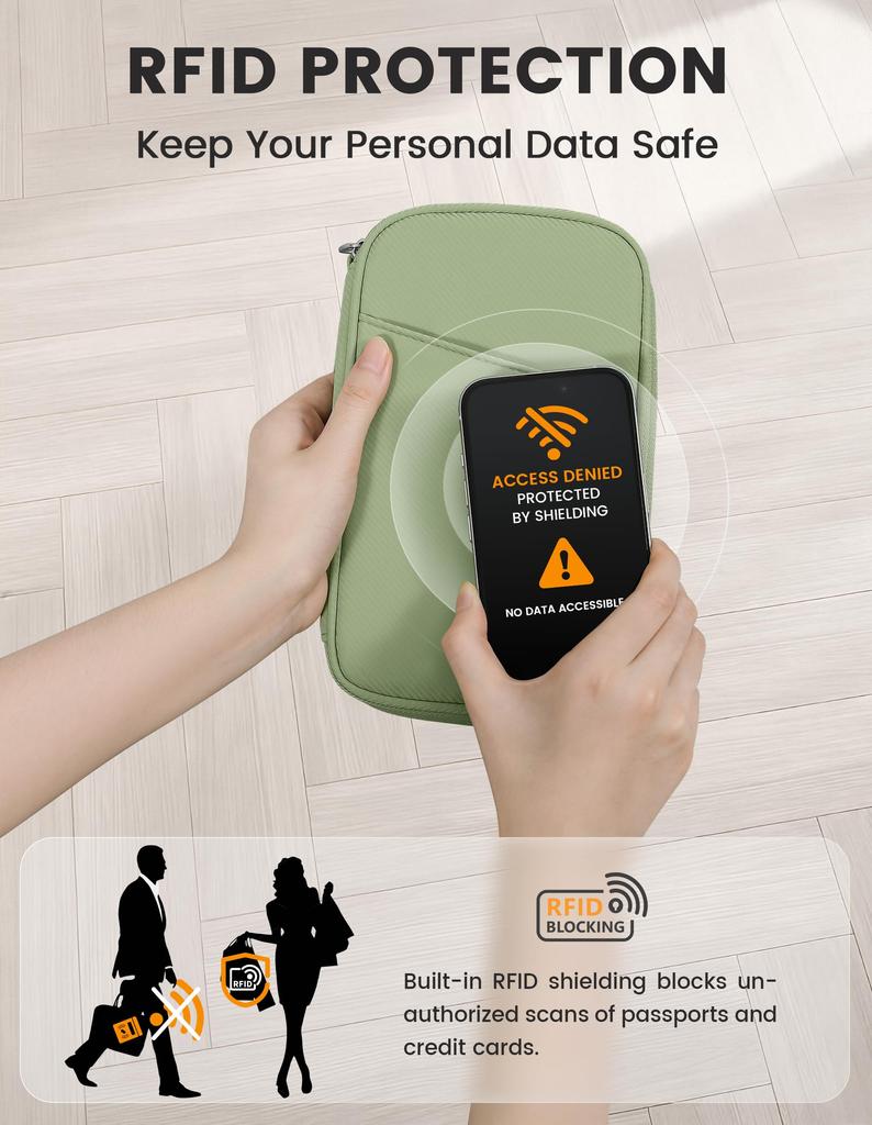 Travelkin Travel Wallet and Passport Holder for the RFID Blocking Organizer for Men and Travel Pouch for and Electronic Green Family, Anti-Theft