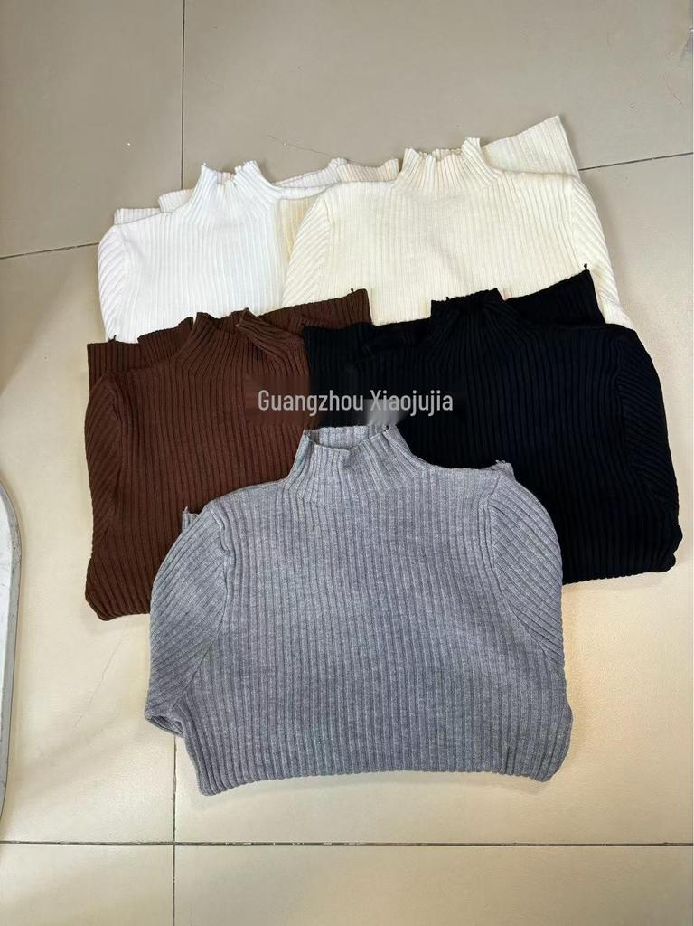 Women's White Knit Sweater: Half High Neck, Versatile Inner Wear for Autumn/Winter 2025