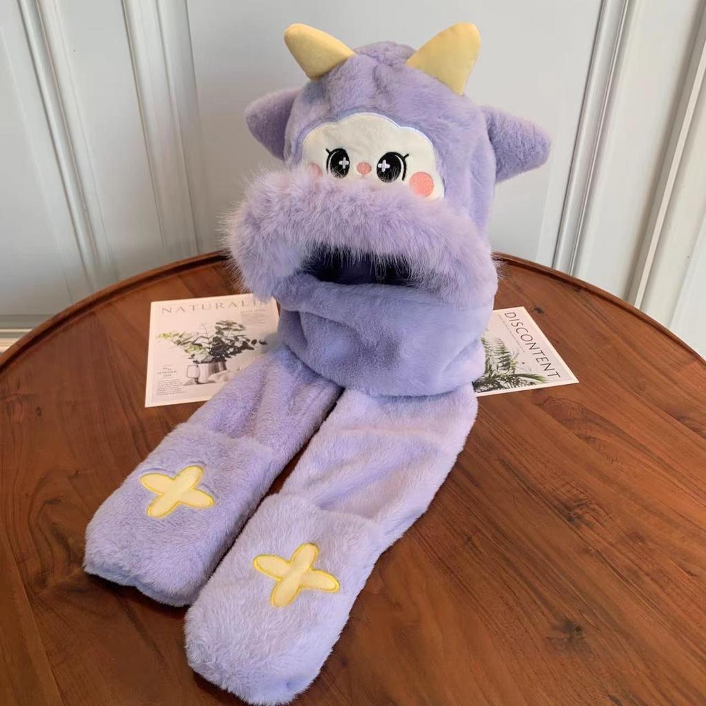 Children's Plush Cartoon Hat, Scarf & Gloves Set - Cozy Autumn/Winter Warmer