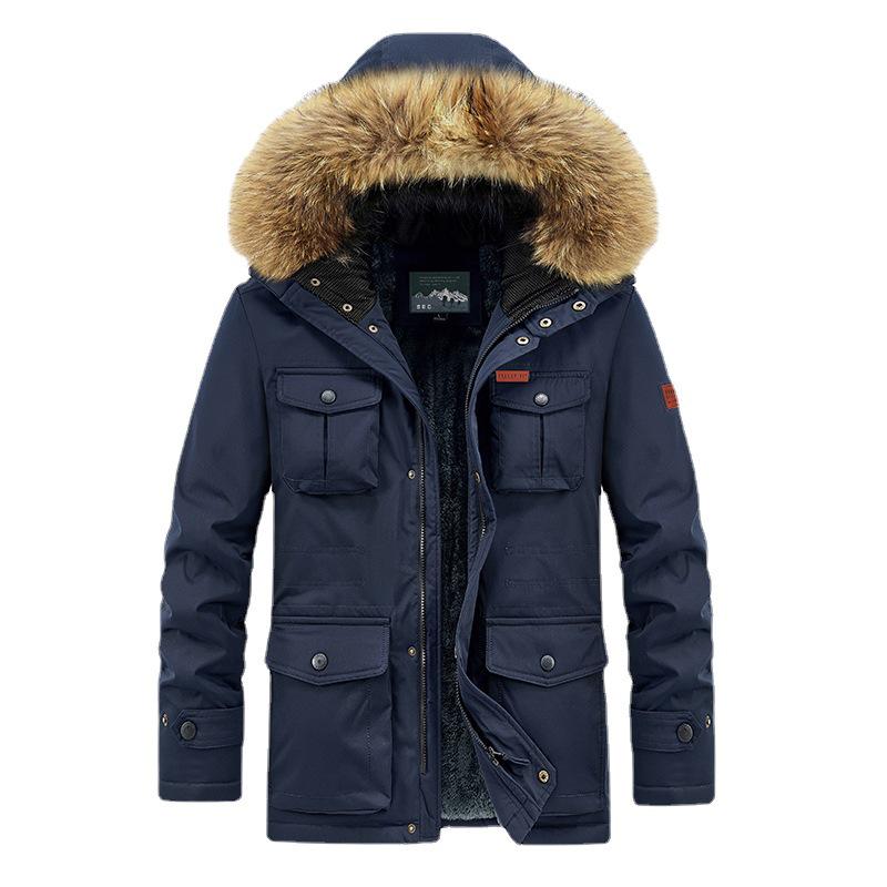 Herren Kapuzenmantel mittellang Samt Verdickt Baumwolle für Herbst/Winter