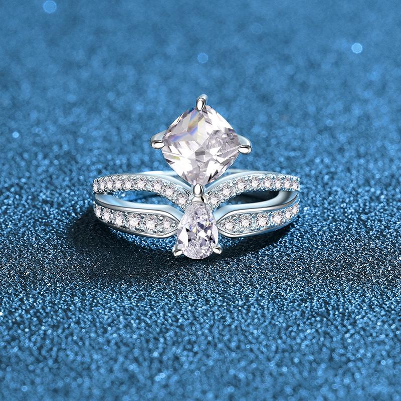 

S925 Sterling Silver Women s Square Ring - Simple 1 Carat Proposal Jewelry Size 8 (HK 16-17) алмаз/белый