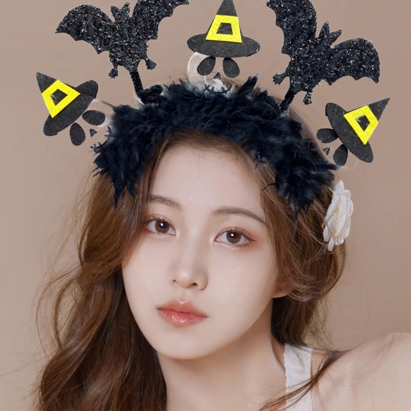 Adult Teens Headband Wing&Skull&Pumpkin Shape Hair Hoop Halloween Party Headpiece Woman Girls Cosplay Costume Hairband