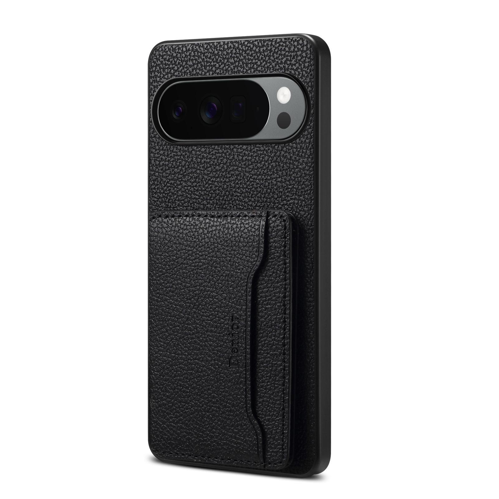 

Denior Magnetic Lychee Pattern Phone Case: Stand Card Holder for Pixel 10 Pro, 9A, and 8 Pro Leather Case Pixel 9A чёрный