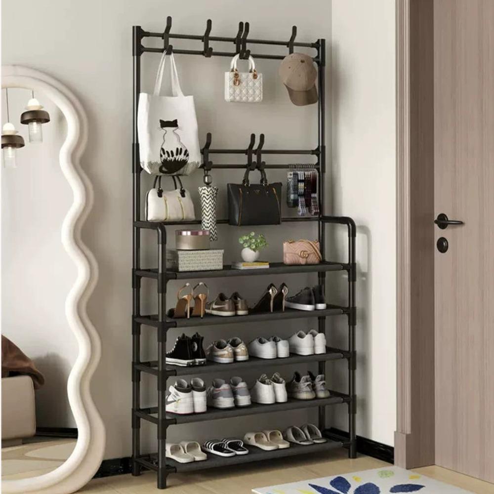 4-layer Shoe Rack Entrance Hanging Rack Floor Standing Shoe Rack Multi-layer Hook Storage Rack Household Minimalist Shoe Rack