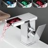 RGB LED Waterfall Bathroom Faucet Color Changing Single Handle Mixer