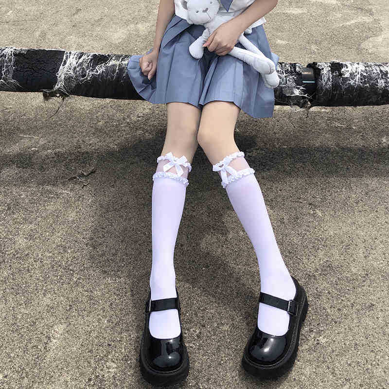 Women's Double Layer Lace Trim Knee High Socks with for Summer