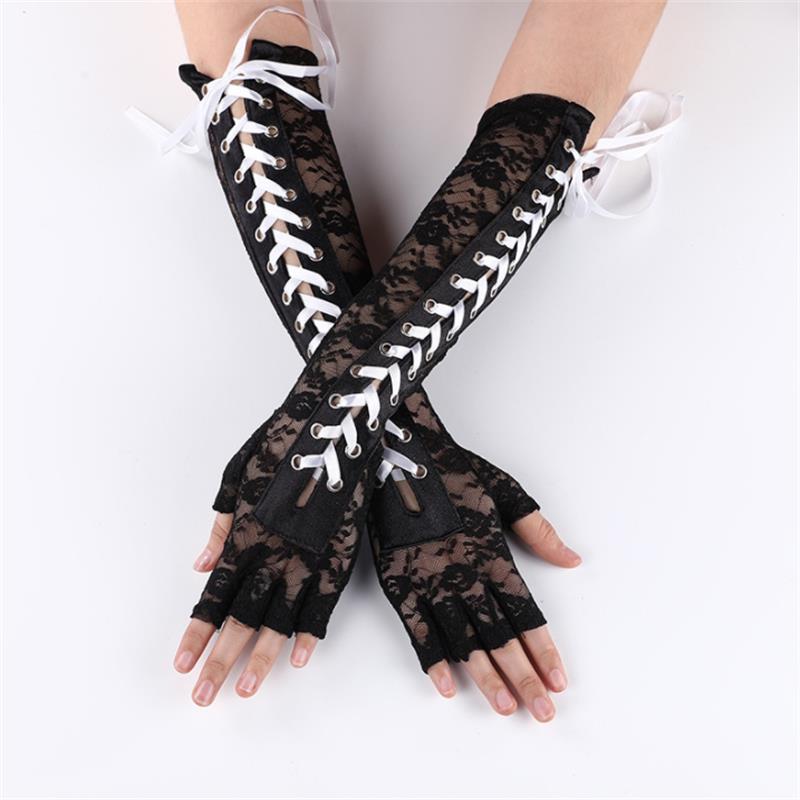 Womens Sexy Elbow Length Punk Fingerless Arm Warmer Goth Black Misa Amane Cosplay Accessories Fishnet Mesh Party LACE Gloves