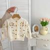 Girls Floral Embroidered Cotton Knit Cardigan for Autumn