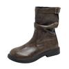 Mode 2024 Heißer Verkauf Schuhe für Damen Schnalle Damenstiefel Herbst Winter Runde Zehe Warm Einfarbig Mittelhochschaft Niedrig Absatz Modestiefel