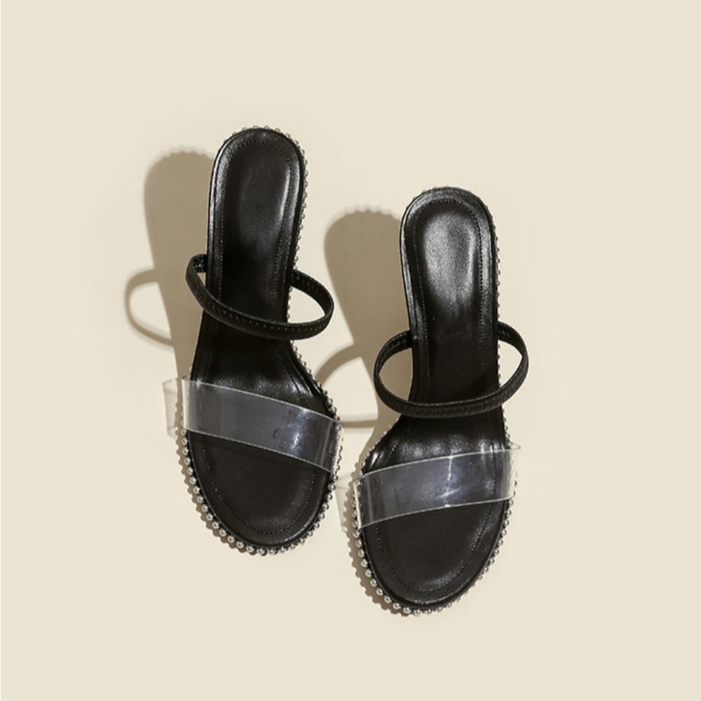 Fashion Water Diamond Transparent Slippers Women's 2025 New Summer with Thin Heels and Open Toed High Heels  Back Empty Outdoor Slippers