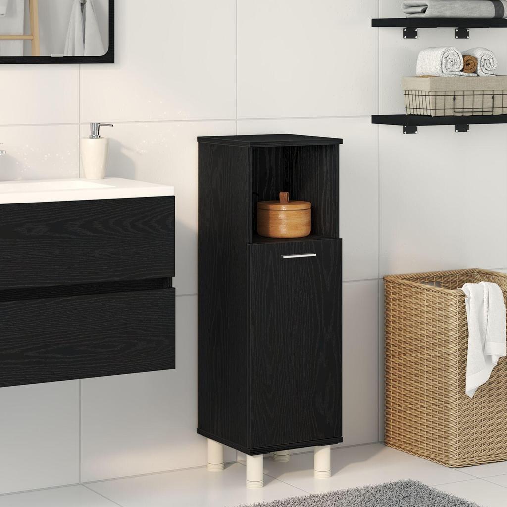 Bathroom Cabinet Black Oak 30x30x95 Cm Engineered Wood