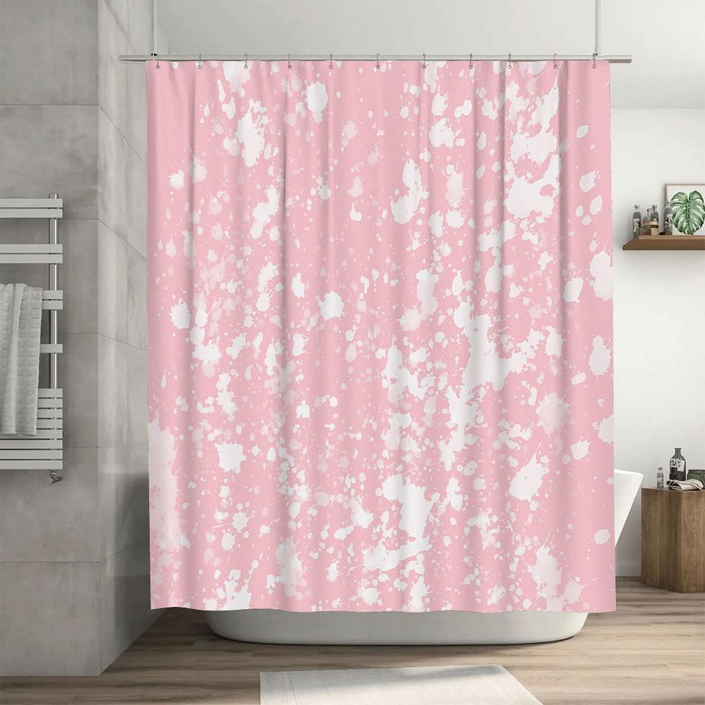 White Splatter Print Pink Shower Curtain For Bathroom Decoration Modern Style Waterproof Bath Liner With Metal Rings (One Size)