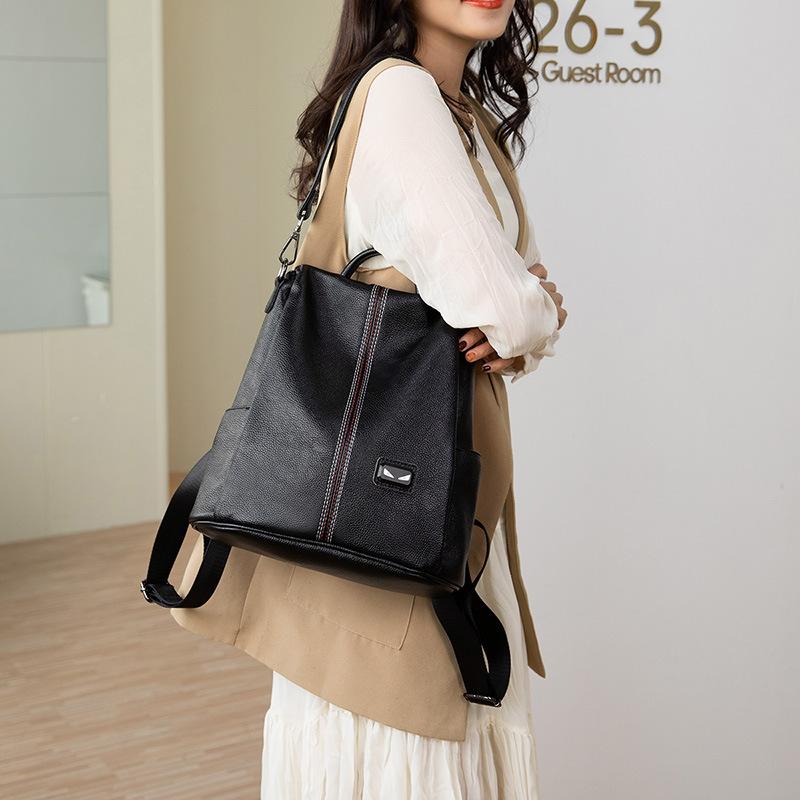 Lychee Pattern Soft Leather Trend Spring and Summer New Anti heft Backpack  Schoolbag  Multi purpose Travel Bag  Fashionable Backpack for Women