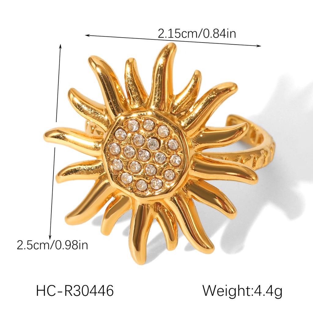 18k Gold Plated Stainless Steel Sunflower Open Ring for Women, Non-fading Versatile Titanium Steel Ring