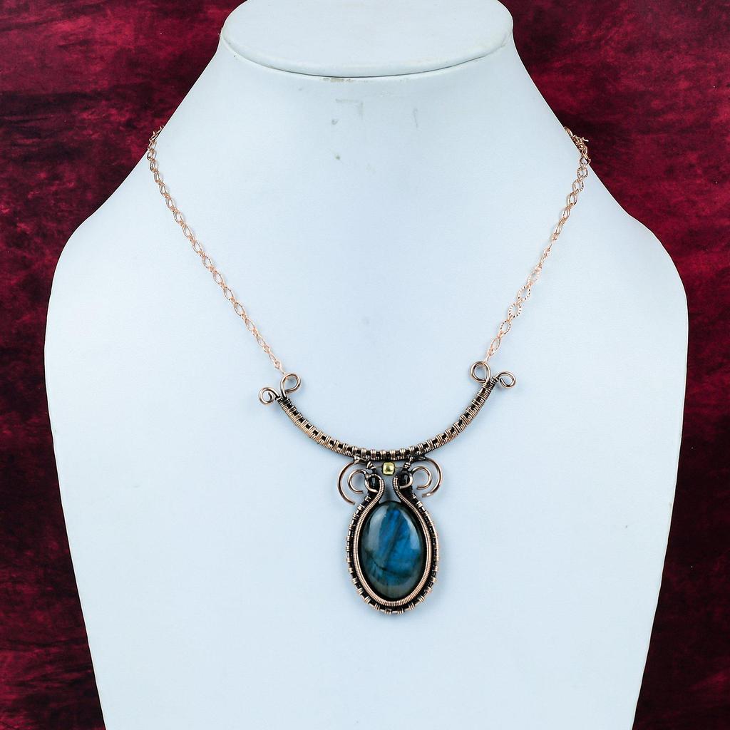 Labradorite Necklace Copper Wire Wrapped Necklace Adjustable Chain Necklace Copper Wire Jewelry Handmade Gemstone Necklace Anniversary Gifts