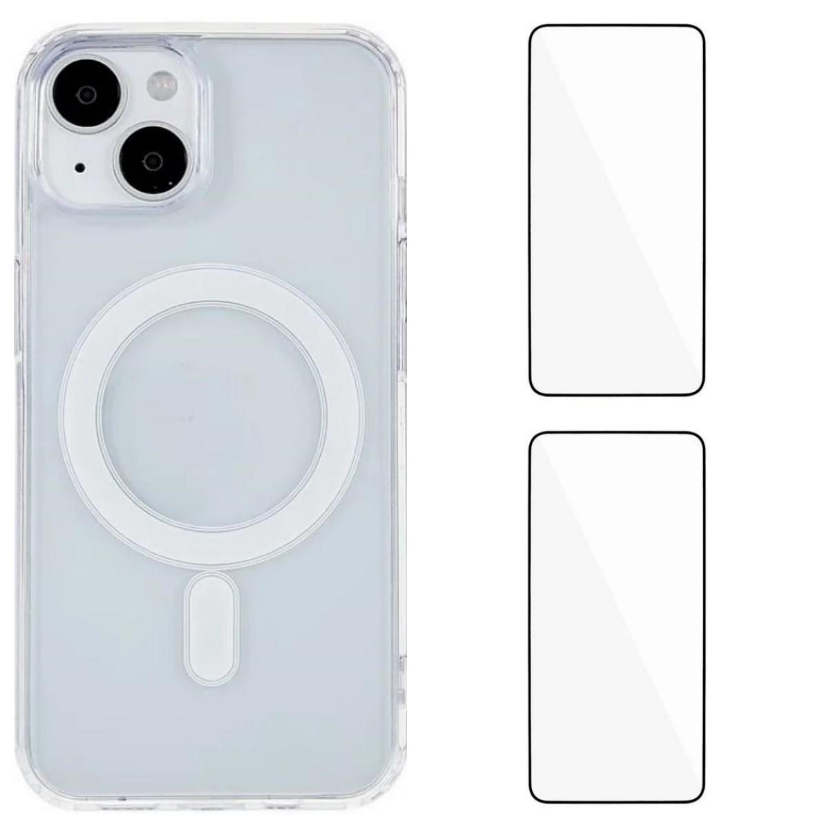 

For iPhone 15 Clear Case WANLONFENG LM1 Series Compatible with MagSafe with 2Pcs Screen Films (Big Lens Hole) Transparent