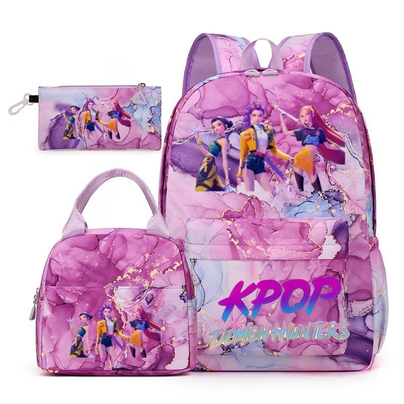 Korean Drama Demon Hunter Backpack Lunch Bag Pencil Case Set Student Three-piece School Bag Pencil Case Lunch Bag