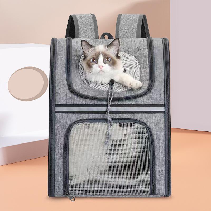 

Cat bag going out bag portable breathable double shoulder cat backpack foldable large capacity cat going out travel small pet серый