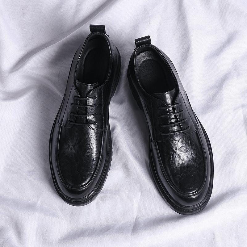 Klasyczne Męskie Buty ze Skóry Naturalnej Gruba Podeszwa Szpiczaste Buty Bankietowe Buty Wizytowe Konferencyjne Męskie Formalne Buty Sznurowane