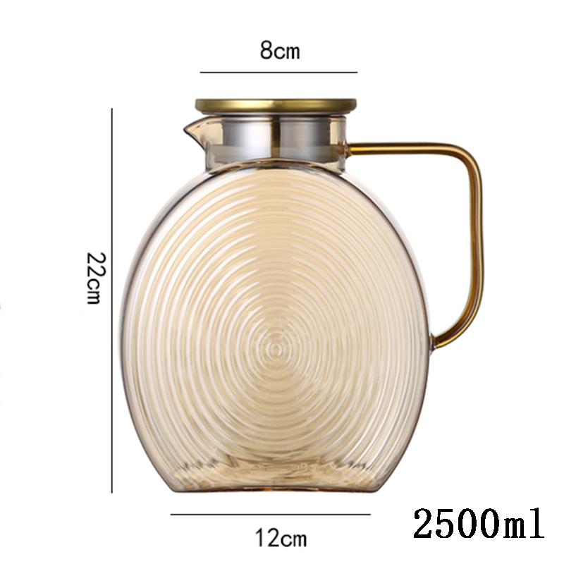 2.5L Nordic Snail Refrigerator Bottles Cold Water Cups Cool Kettle Glass Mug Large-Capacity Bottle Heat Resistant Home Amber Set