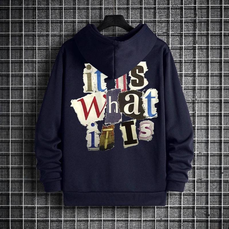 Autumn Winter Long Sleeved Back Letter Pattern Printed Top with Loose Hooded Sweatshirt Cover Hoodies & Sweatshirts Men’s