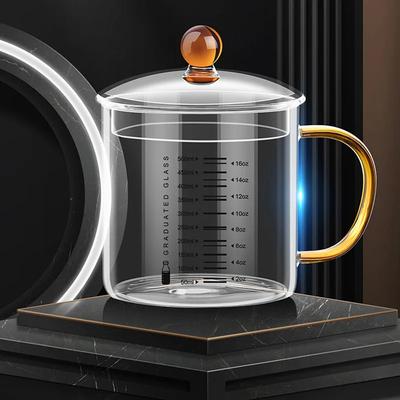 Tazza per latte riscaldabile al microonde con scala, Tazza graduata in vetro resistente alle alte temperature per misurare avena, colazione, Tazza per latte di soia
