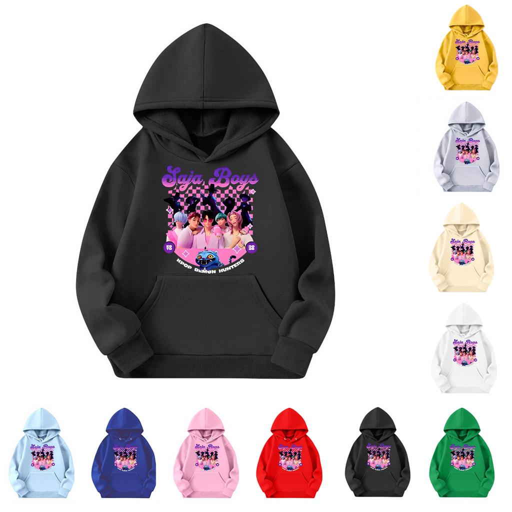 Children's Casual Round Neck Printed Pullover Long-sleeved Hooded Sweatshirt Top