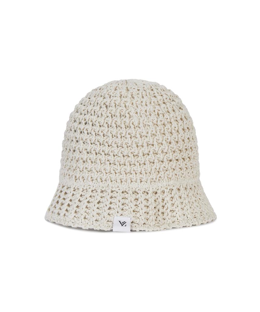 Bajal Monogram Label Knit Punching Summer Bucket Hat Cream