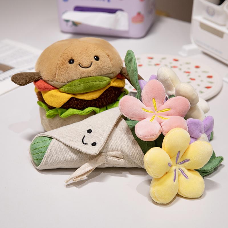 Creative Realistic Hamburger Plush Toy Soft Stuffed Bouquet Toy Funny Food Flower Pillow Cute Burger Doll Birthday Gift
