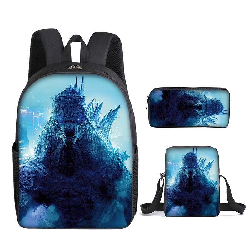 2021 Godzilla Wars King Kong School Bag Three-Piece Combination Set Primary And Secondary School Students Printed Backpack Cartoon School Bag