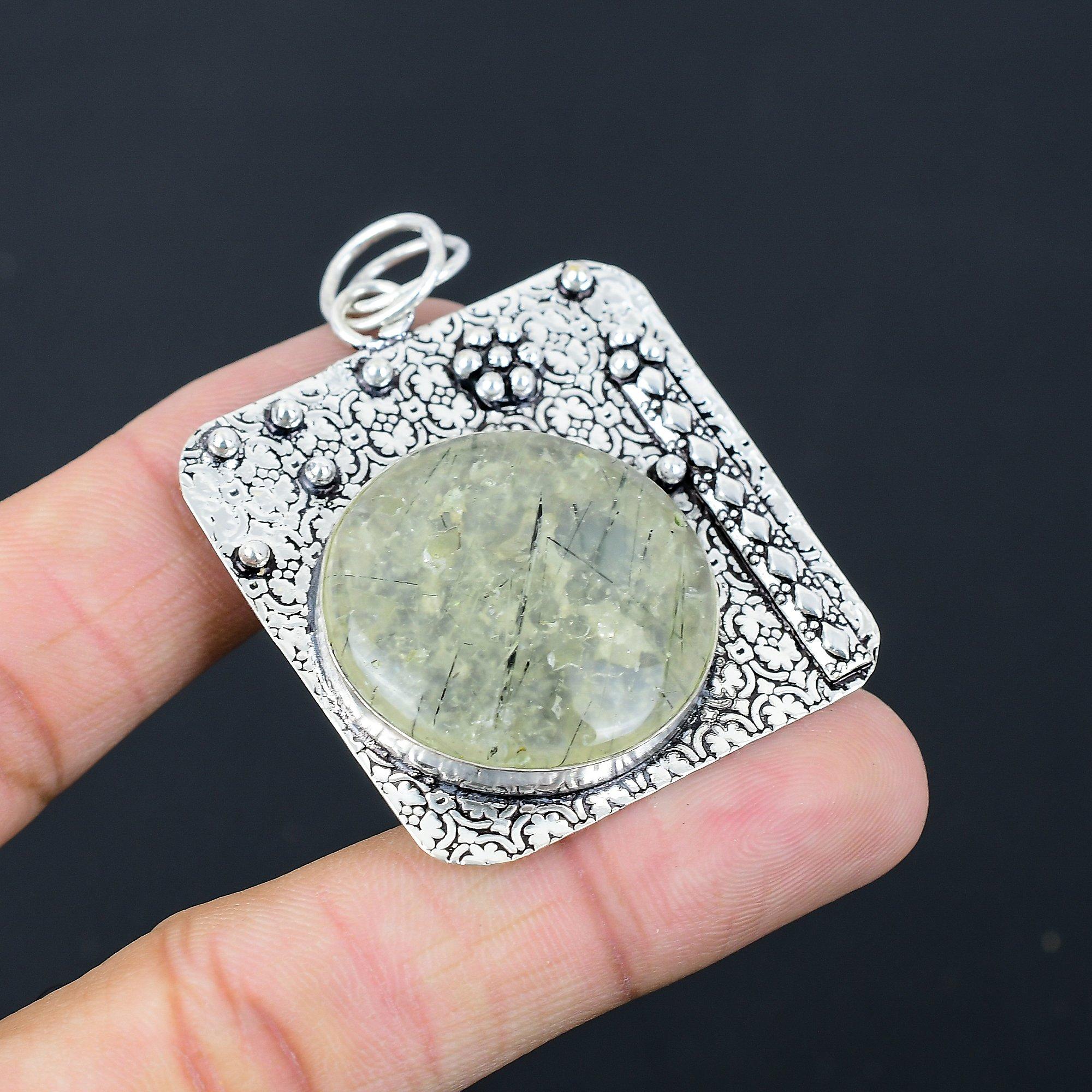 Mothers day Deal 925 Silver Natural Moss Prehnite Handmade Wedding Boho Pendant