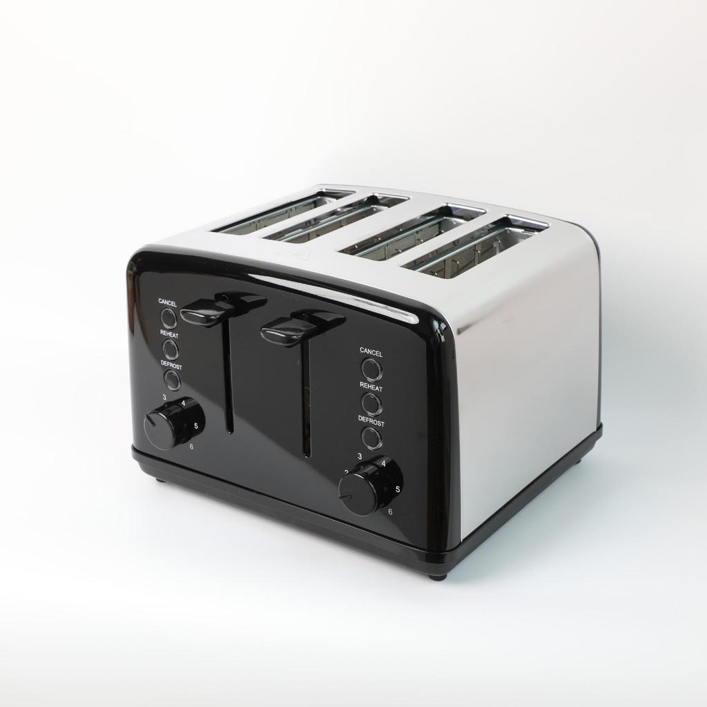 Euro Spec Stainless Steel 4-Slice Toaster Oven with 6 Settings for Home Breakfast.