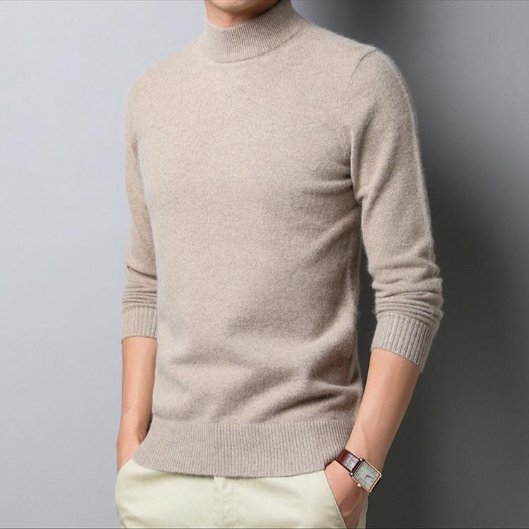 Solid Color Men Turtleneck Cashmere Sweater Slim Fit Bottoming Sweater Business