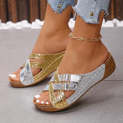 Summer Plus Flat Bottomed Slope and Casual Slippers, New Cross Thin Strap Color Blocked Open Toed Fish Mouth Slippers