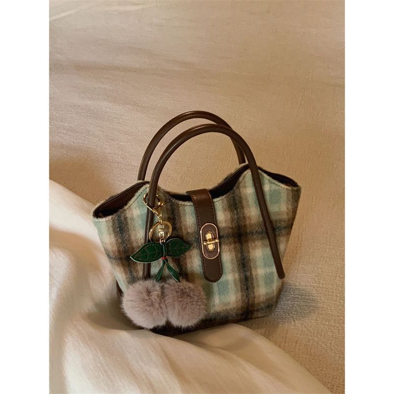 Высококачественная вишневая сумка-тоут в стиле Мори, осенне-зимняя клетчатая сумка для коммьютинга, студенческая сумка через плечо-мессенджер 16*16*11