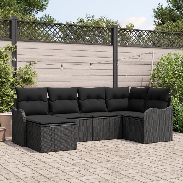 Ensemble de canapé de jardin vidaXL 6 pièces avec coussins noir en poly rotin, Canapé de jardin vidaXL 2 places 3345773