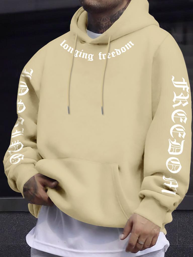 Men's Casual Longing for Freedom Pattern Hooded Sweatshirt Sweater Machine Washable Spring and Autumn Streetwear Hooded Pullover