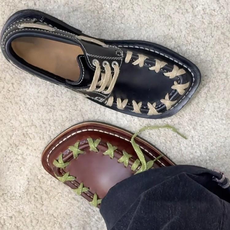 

Париж ретро диагональная голова женские уродливые милые туфли Doudou новая британская мода маленькие кожаные туфли 40 чёрный