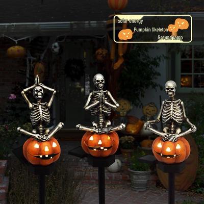 LED Solar Halloween Pumpkin Skeleton Garden Light
