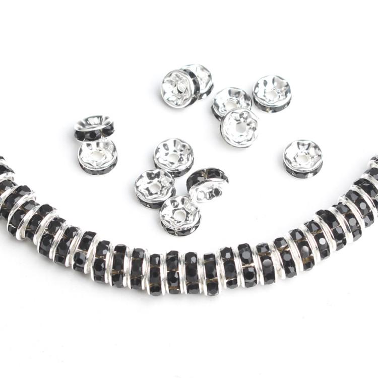 

6/8 мм черный металл кристалл горный хрусталь Rondelle слайдер 100шт бусины для изготовления ювелирных изделий