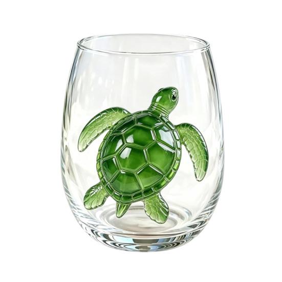 Clear Glass Cups for Party Stemless Wine Glasses with Marine Animal Pattern, 420ml Capacity, High Borosilicate Creative Gift Friends Cup, Round