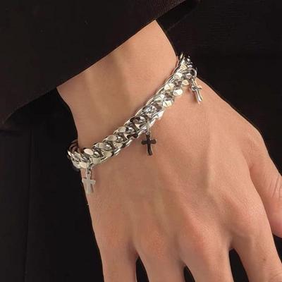 Bracelet à Breloques Croix en Acier Inoxydable Punk pour Hommes Femmes Hiphop Épaisse Chaîne Cubaine Bracelet Bijoux Accessoires Fête Gothique