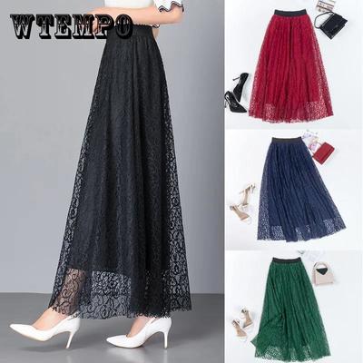 Autumn and Winter Lace Skirt Elastic High Waist Mid-length Skirt Large Size All-match A-line Long Skirt Women