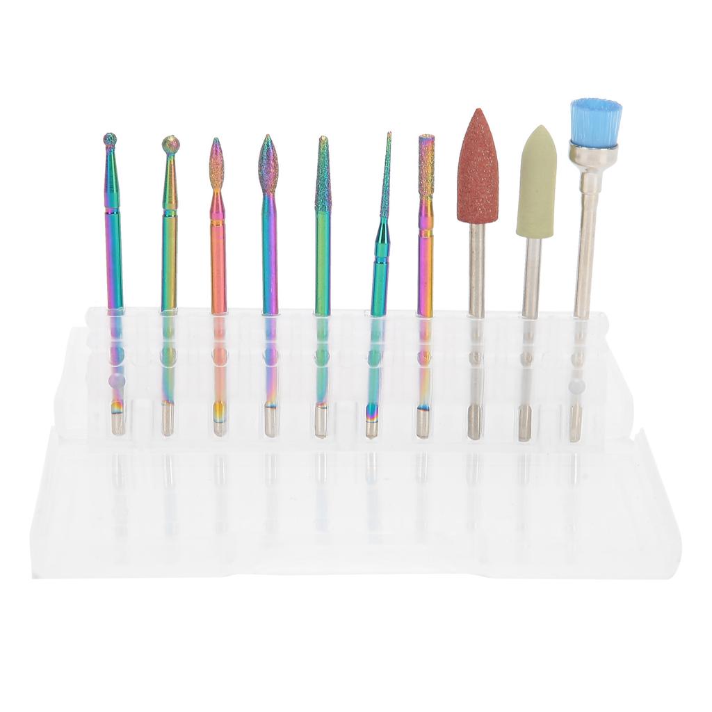 10pcs Tungsten Steel Nail Polishing Grinding Head Nail Drill Bits Dust Brush Set